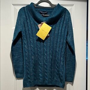 Susan Graver Teal Cowl Neck Sweater